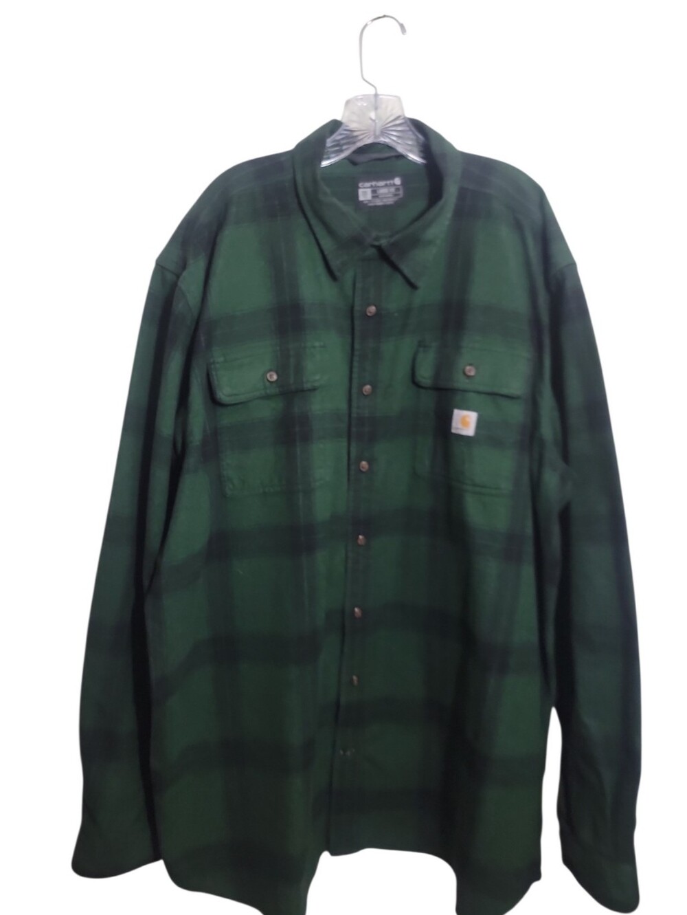 Carhartt men's 2XL tall green black plaid flannel work shirt button down